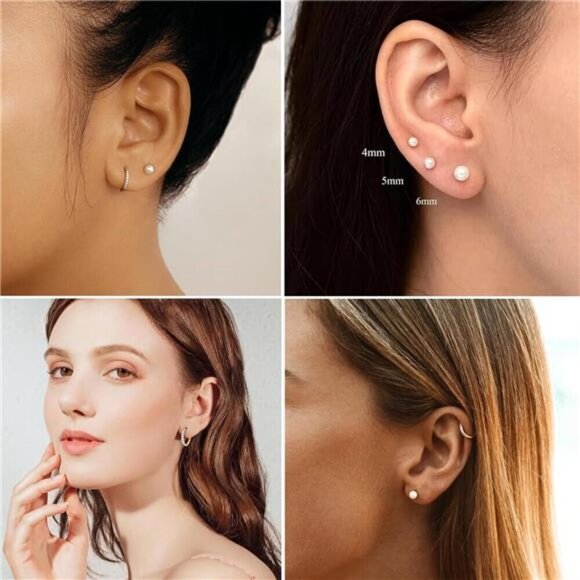 12 Pairs Gold & Silver Hoop, CZ, and Pearl Stud Earring Set Minimalist Style - Picture 2 of 6